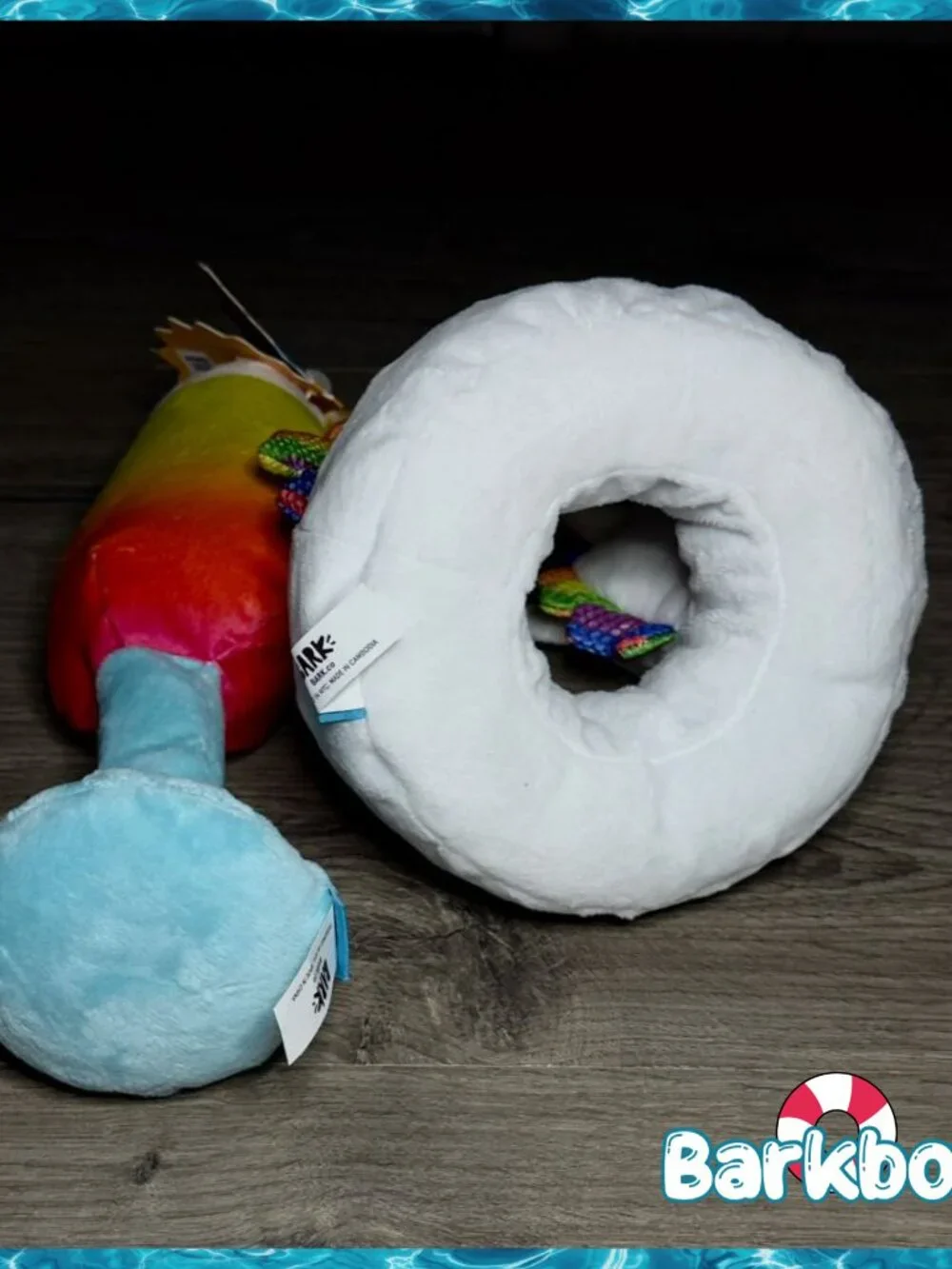 Bark Box Tina The Tubular Unicorn & FUNRISE REFRESHER Mimosa Pool M-L Dog Toy
